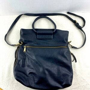 Sasha & Sofi Hobo Crossbody Bag Black Vegan Leather Adjustable Strap Zip Women